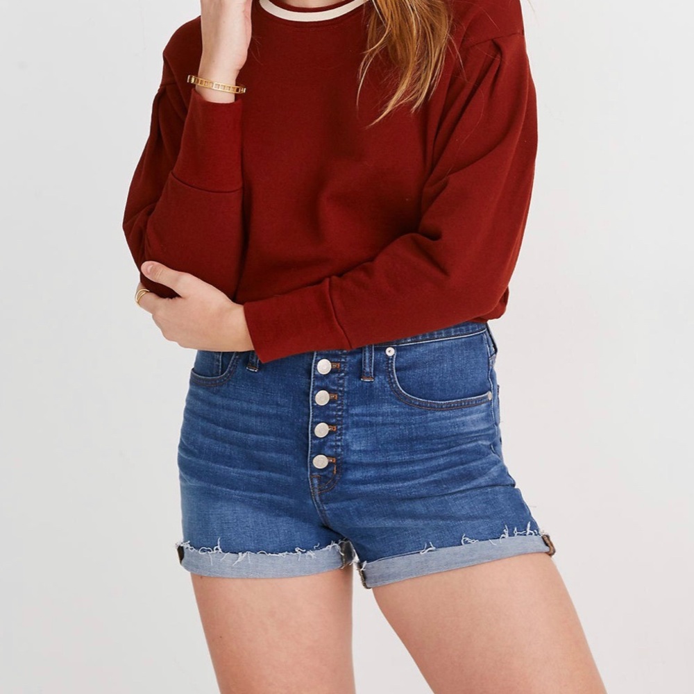 NEW Madewell High-Rise Denim Shorts: Button Front